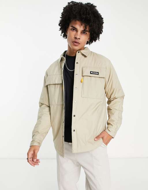 Columbia Ballistic Ridge woven insulated shirt jacket in stone | ASOS