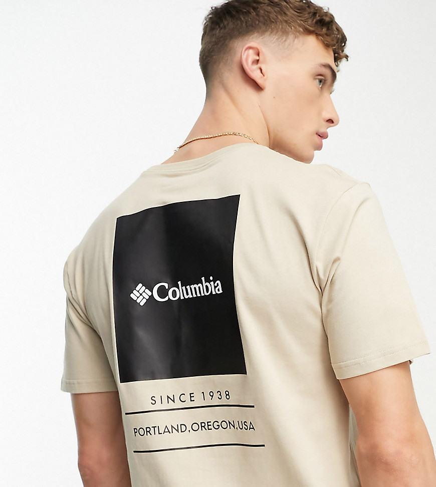 Columbia Barton Springs back print t-shirt in beige Exclusive at ASOS-Neutral