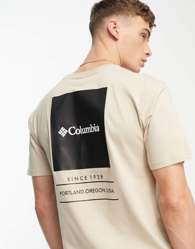 Columbia - barton springs back print t-shirt in beige exclusive at asos