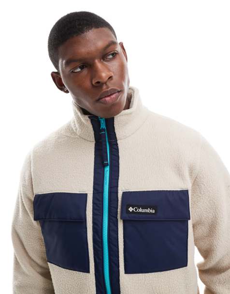 Columbia - Beige fleece-trøje med gennemgående lynlås og farveblokke - view 1