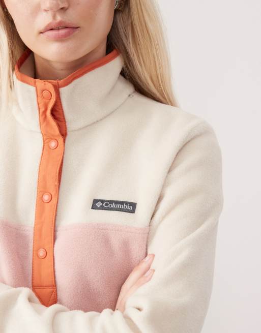 Columbia Benton Springs 1/2 snap pull over fleece in beige and pink