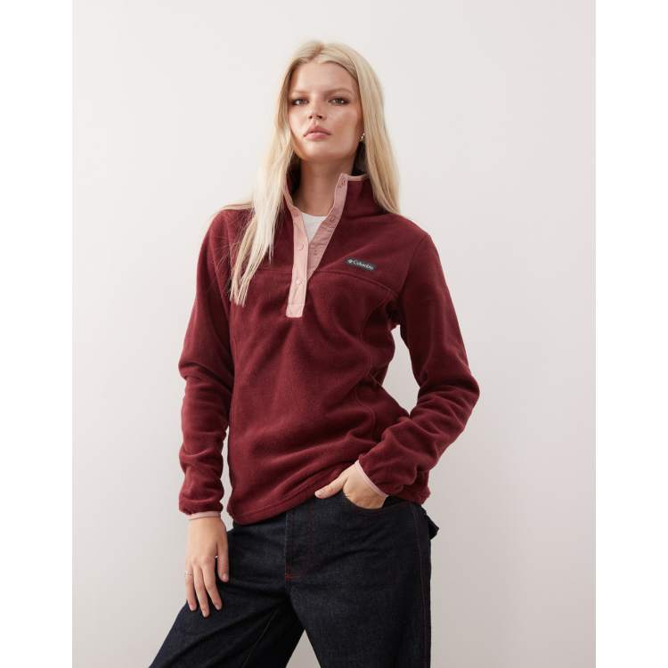 Columbia Benton Springs 1/2 snap pull over fleece in burgundy | ASOS
