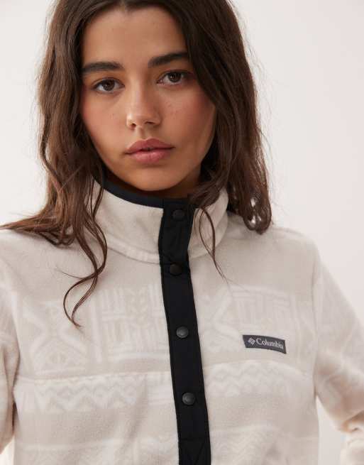 Columbia – Benton Springs – Beige, mönstrad fleece med 1/2-lång tryckknappsknäppning, 2 av 4