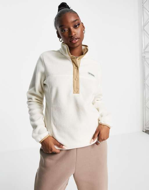 Columbia – Benton Springs – Fleece-Pullover in Cremeweiß mit kurzer 1/2-Druckknopfleiste