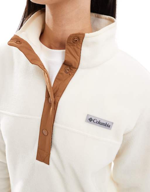 Columbia – Benton Springs – Fleece-Pullover in Kreide und Kamelbraun mit kurzer Druckknopfleiste, 3 von 4