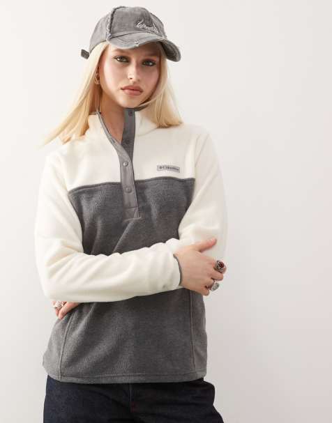Columbia – Benton Springs II – Fleecepullover in Citygrey-Heather und Kalkweiß mit kurzer Druckknopfleiste - view 1