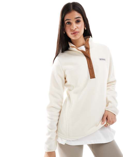 Columbia – Benton Springs – Wciągana bluza polarowa z zapięciem na zatrzaski pod szyją w kolorze bladokremowym i jasnobrązowym - view 1