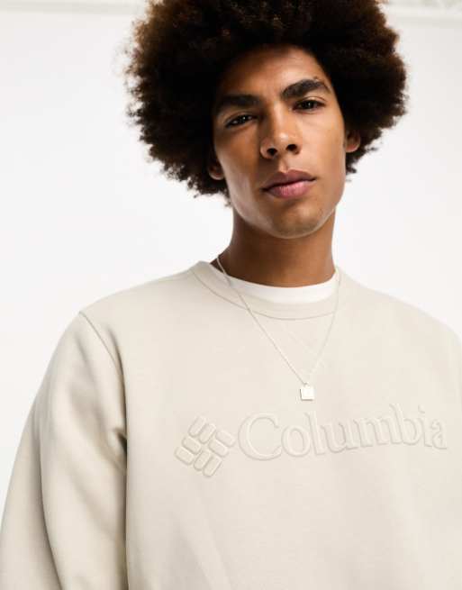 Columbia – Beżowa bluza dresowa z okrągłym dekoltem i logo