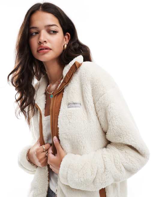 Columbia - Boundless Discovery II - Felpa in pile borg color gesso e marrone cammello con zip