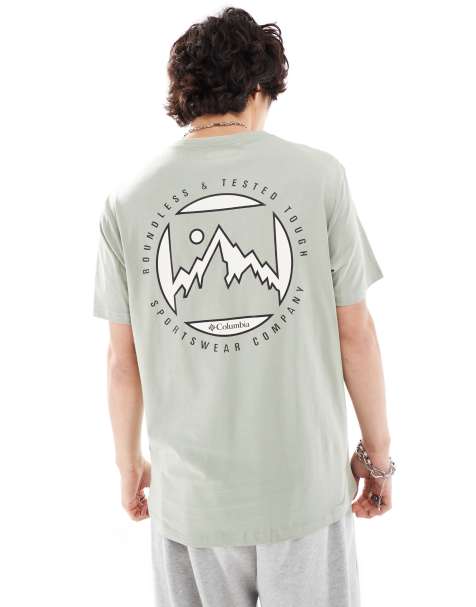 Columbia – Brice Creek – T-Shirt in Khaki mit Berg-Print hinten, exklusiv bei ASOS - view 1
