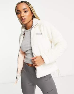 Columbia - Bundle-Up - Fleece-Wendejacke in Creme und Rosa mit durchgehendem Reißverschluss-Weiß