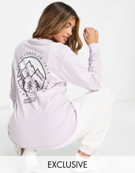Columbia - Cades Cove - T-shirt met lange mouwen en print op de achterkant in lila, exclusief bij ASOS