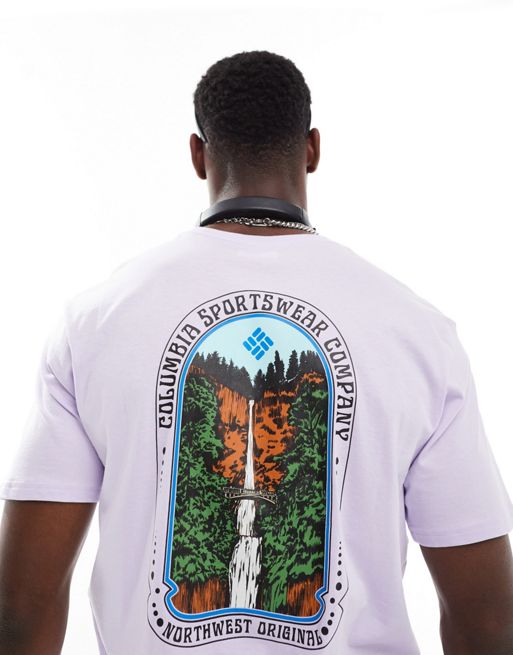 Columbia Cavalry Trail back print t-shirt in lilac Exclusive at ASOS