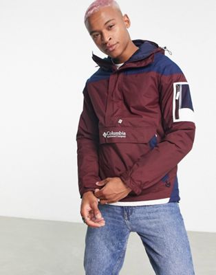 Columbia Challenger insulated overhead jacket in navy and burgundy