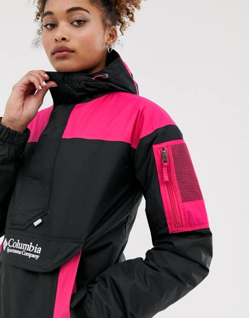 Columbia Challenger Pullover jacket in black and pink ASOS