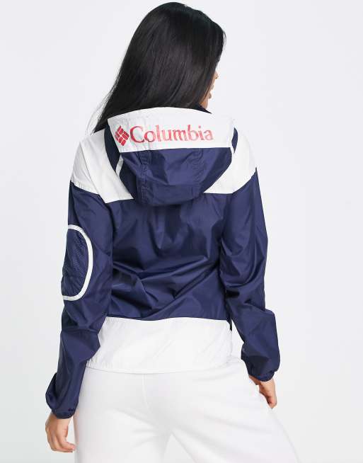 navy blue pullover windbreaker