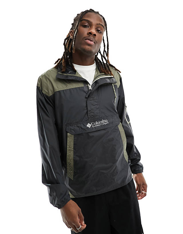 Columbia - challenger windbreaker pullover jacket in black and khaki