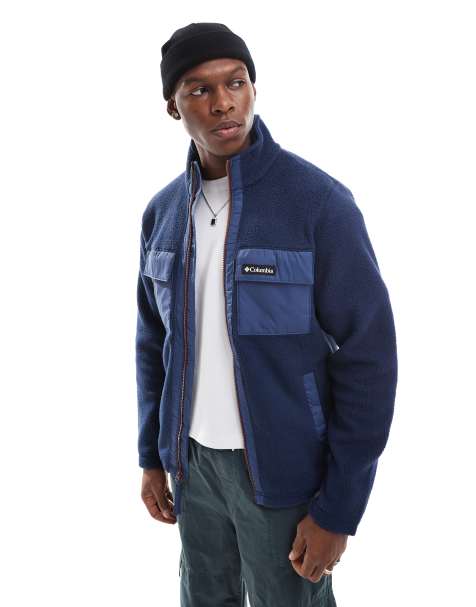 Columbia colourblock pebbled full zip fleece in collegiate navy - view 1