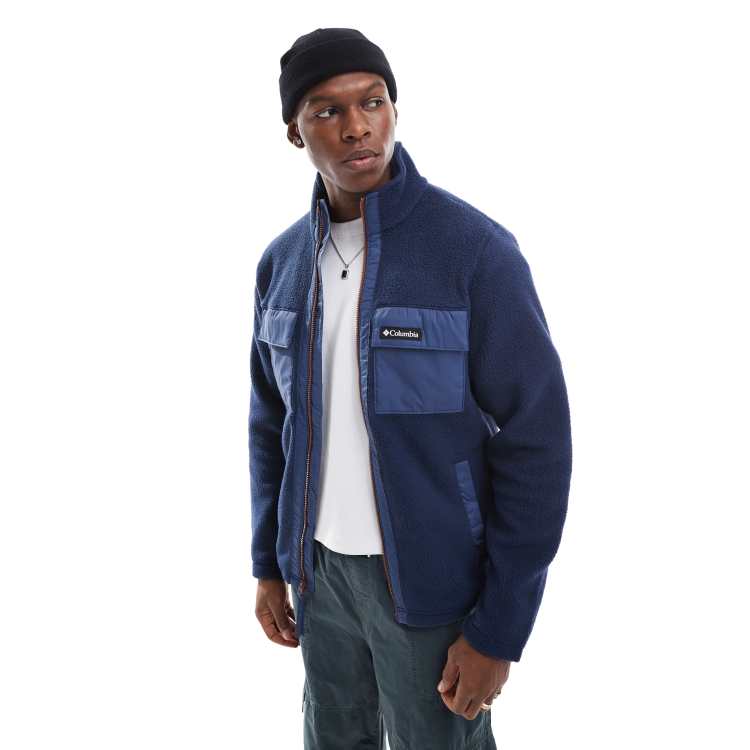 Columbia colourblock pebbled full zip fleece in collegiate navy | ASOS