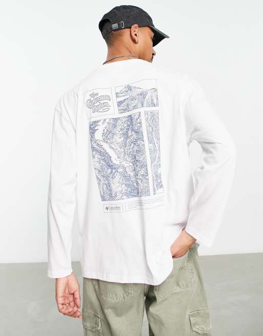 Columbia CSC Alpine Way relaxed fit long sleeve map back print t-shirt in white