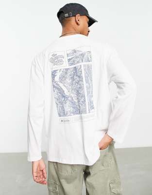 Columbia CSC Alpine Way relaxed fit long sleeve map back print T-shirt in white