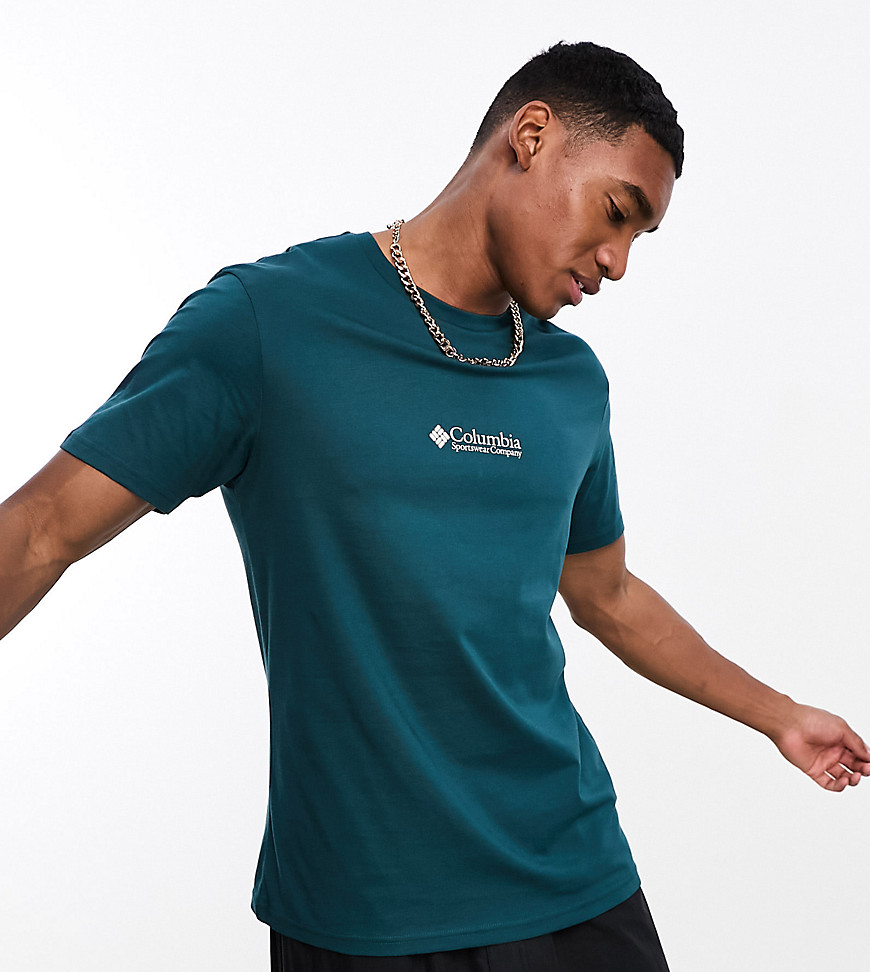 Columbia CSC basic chest logo t-shirt in dark teal Exclusive to ASOS-Navy