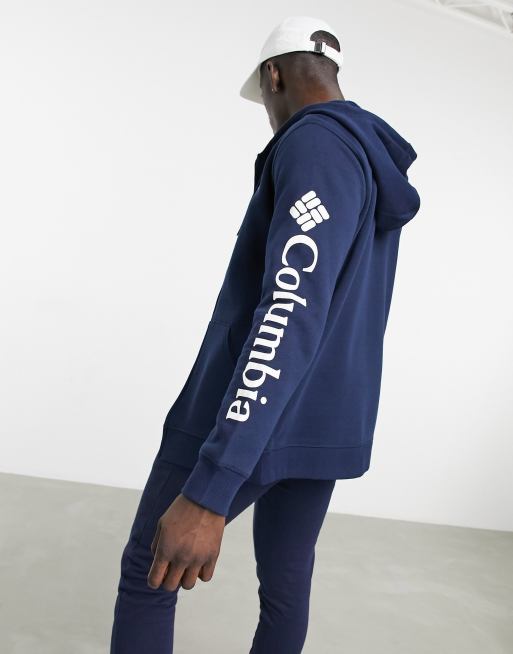 Columbia - Felpa con cappuccio e logo blu navy con zip, 2 di 4