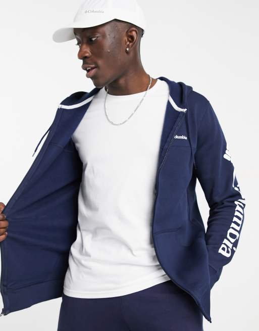 Columbia - Felpa con cappuccio e logo blu navy con zip, 4 di 4