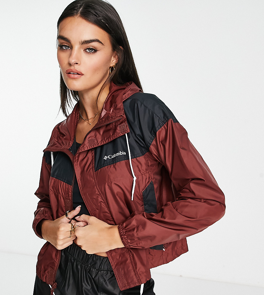 Columbia Flash Challenger cropped winbreaker jacket in burgundy Exclusive to ASOS-Red