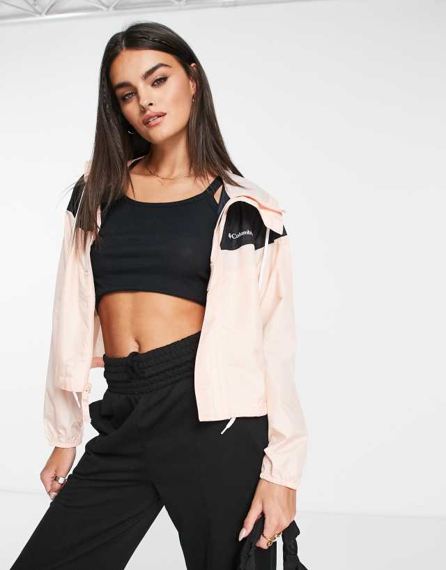 Columbia Flash Challenger cropped winbreaker jacket in peach Exclusive to ASOS