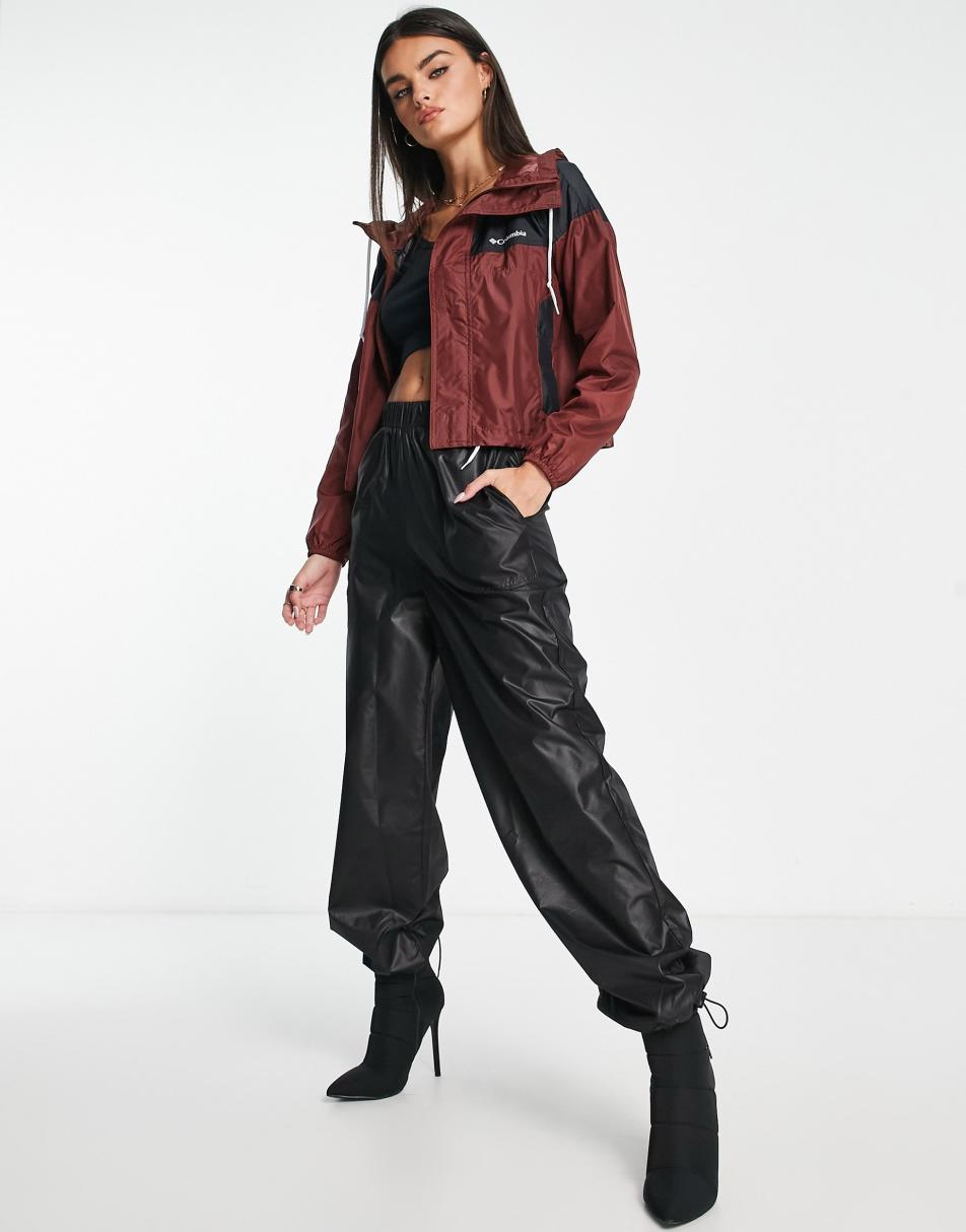 Columbia Flash Challenger cropped windbreaker jacket in burgundy Exclusive  at ASOS