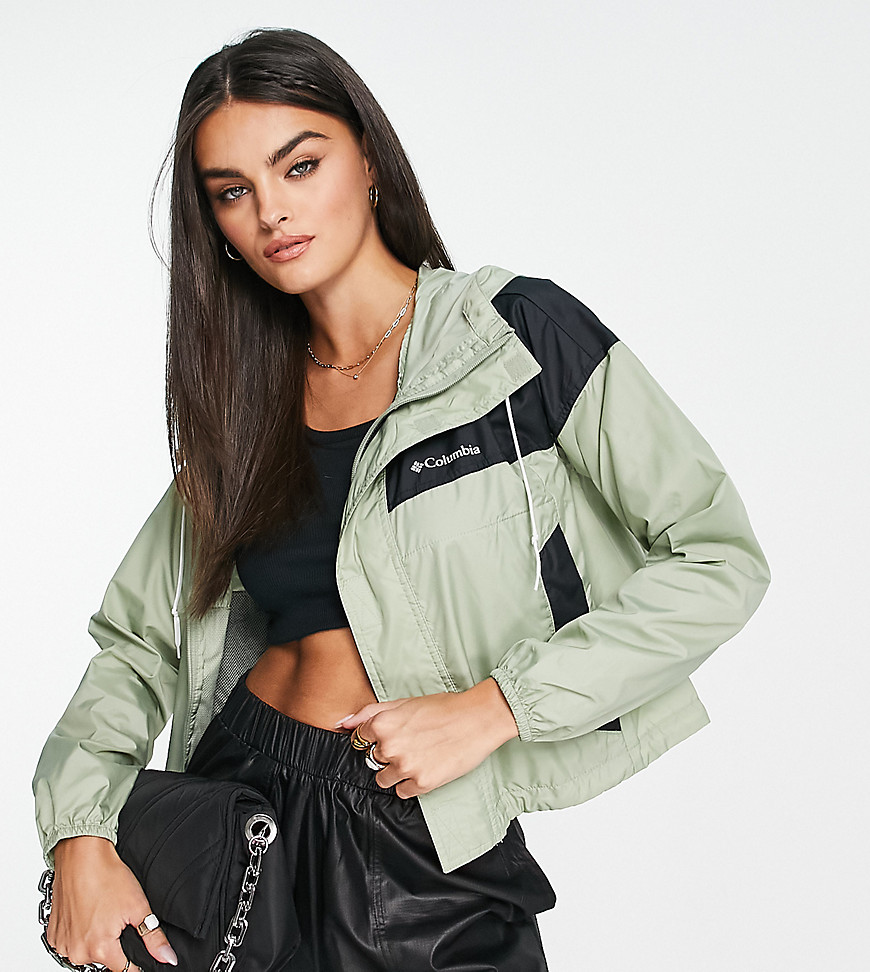 Columbia Flash Challenger cropped windbreaker jacket in khaki Exclusive at ASOS-Green