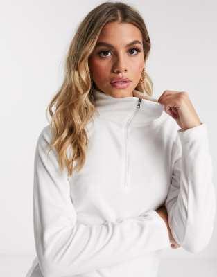 white fleece half zip