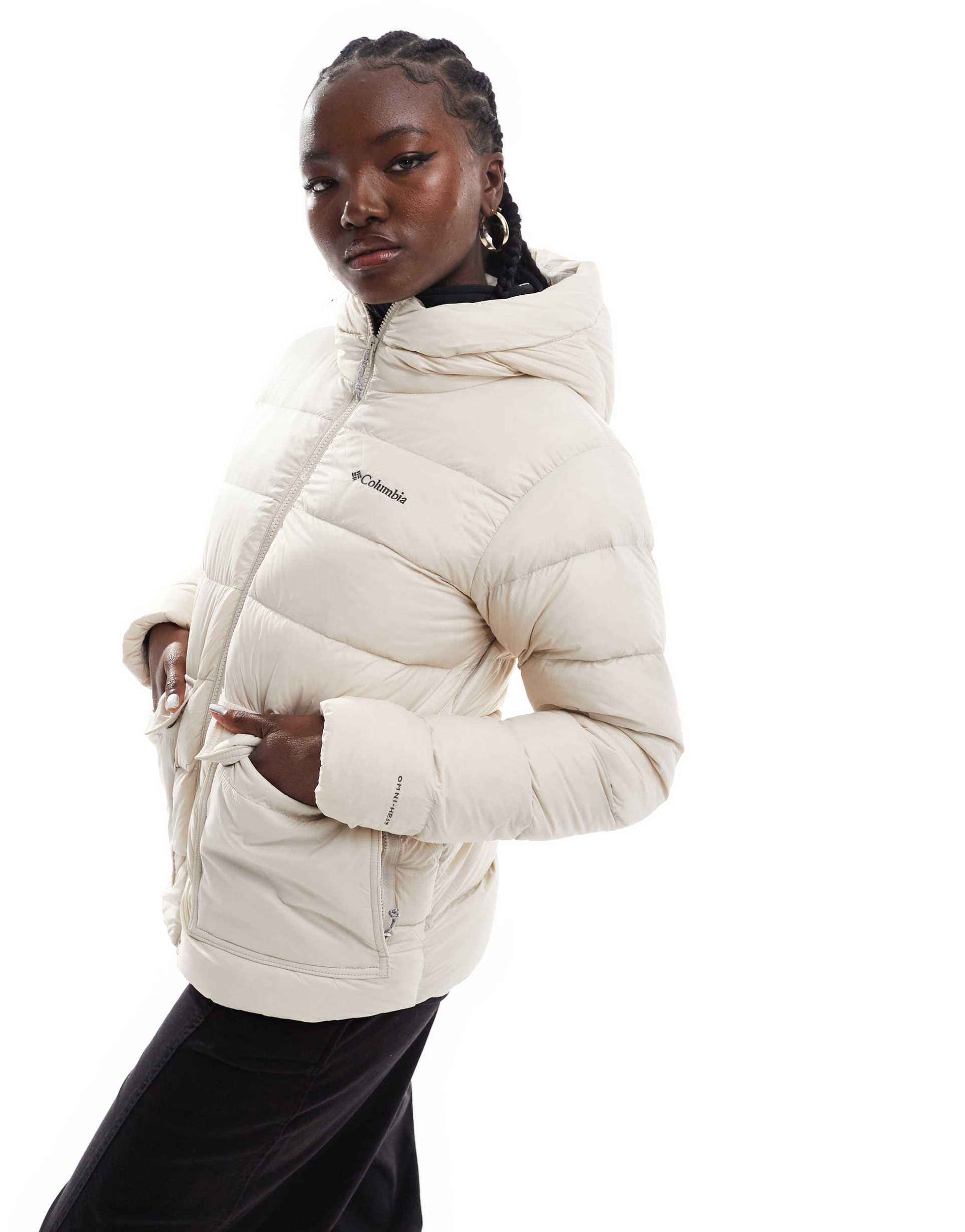 columbia harmony falls hooded down jacket in dark stone