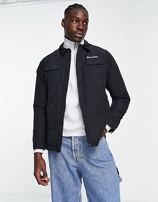 forest pollution banner Columbia harrington insulated shirt jacket in black | ASOS
