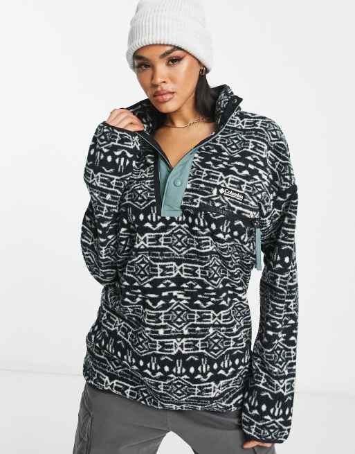 Columbia Helvetia 1/2 snap neck fleece in black geo print Exclusive at ASOS