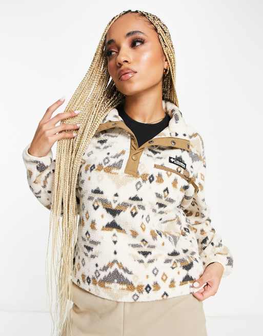 Columbia Helvetia cropped 1/2 snap neck fleece in cream rocky mountain print Exclusive at ASOS
