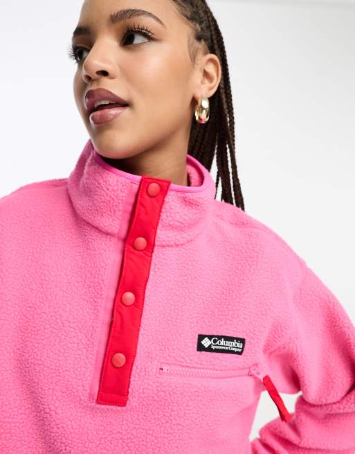 Columbia Helvetia - Cropped fleece met 1/2 drukknoopsluiting in roze en rood, exclusief bij ASOS