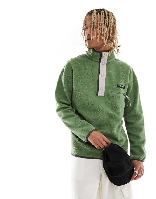 Columbia – Helvetia – Fleece-Sweatshirt in Kantinengrün mit kurzer Druckknopfleiste