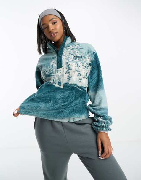 Columbia – Helvetia – Fleece-Sweatshirt mit kurzem Schnitt, kurzer Druckknopfleiste und blauem Landschafts-Print - view 1
