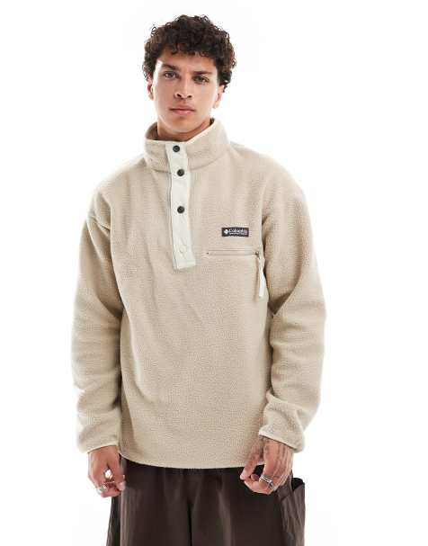 Columbia - Helvetia - Fossilbeige fleece med halv knapstolpe - view 1