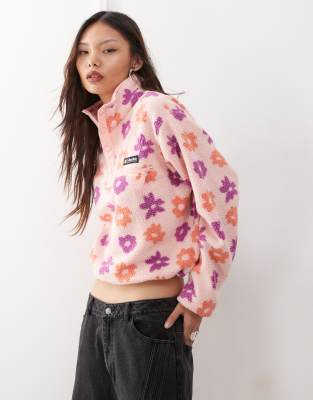 Columbia - Helvetia - gemustertes Cropped-Oberteil aus Fleece in Rosa mit kurzer Druckknopfleiste