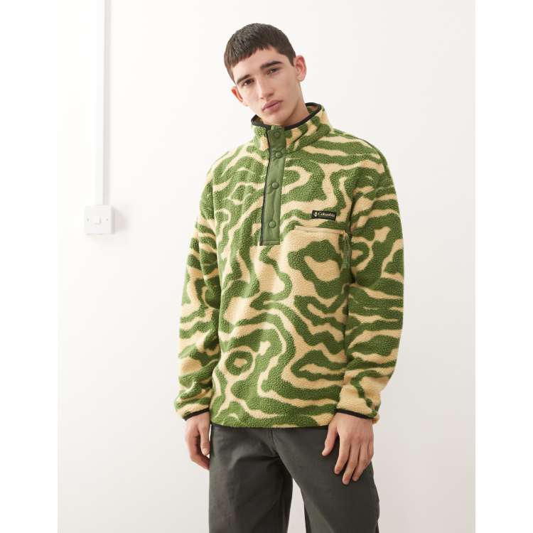 Columbia helvetia half snap fleece swirl print in green and beige