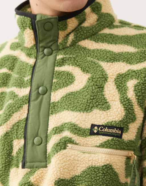 Columbia helvetia half snap fleece swirl print in green and beige