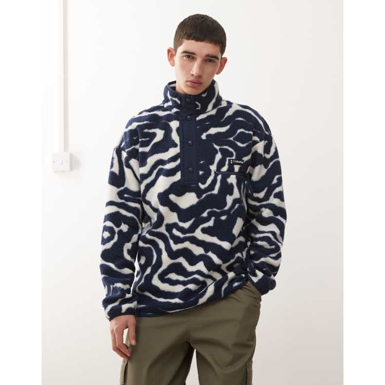 Columbia helvetia half snap fleece swirl print in navy and beige