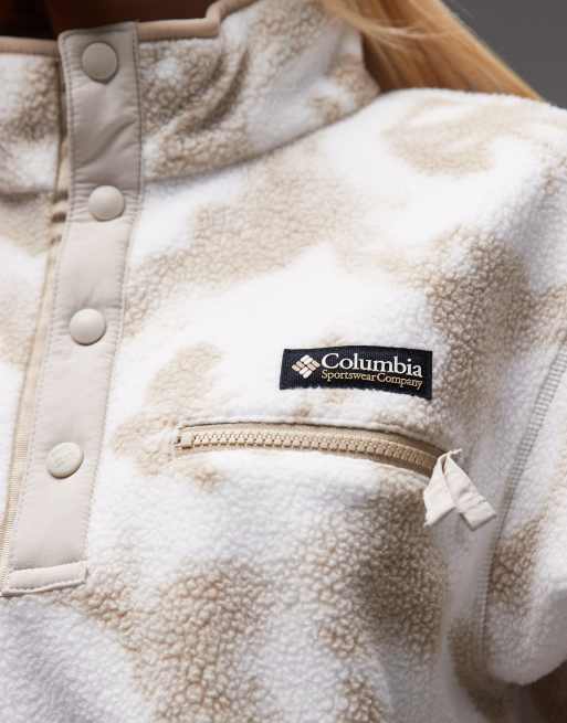 Columbia - Helvetia II - Beige cropped fleecetrøje med print og kort knapstolpe med trykknapper, 4 af 4