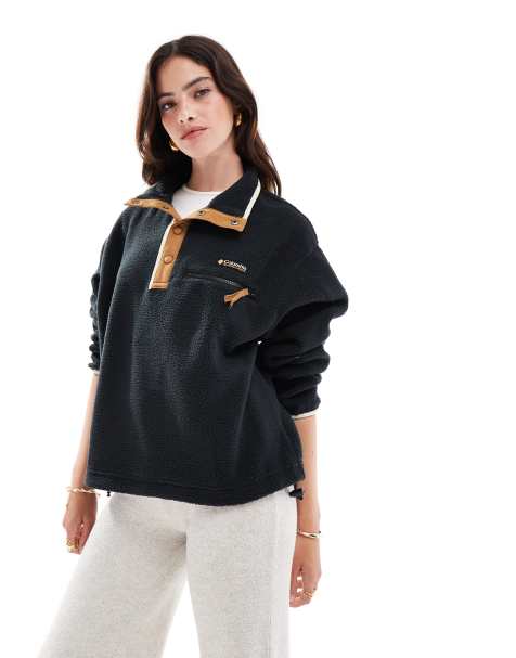 Columbia - Helvetia II - Cropped fleece med halv knapstolpe i sort - view 1