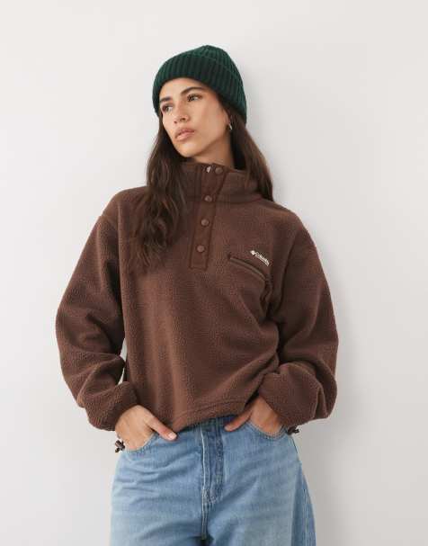 Columbia Helvetia II cropped fleece met halve drukknoopsluiting in bruin - view 1