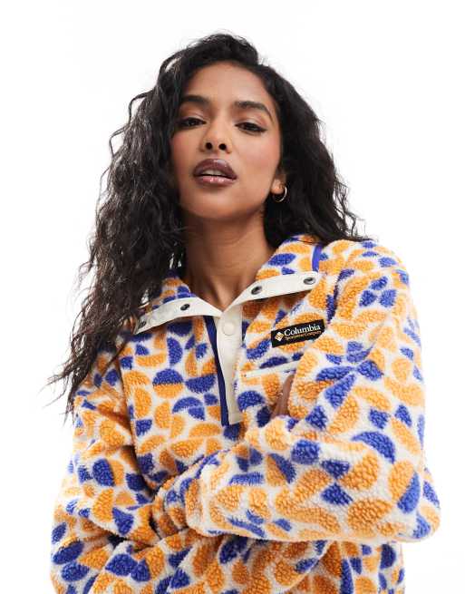 Columbia - Helvetia II - Cropped fleece met korte drukknoopsluiting en print in sunstone oranje