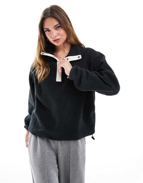 Columbia – Helvetia II – Cropped Fleece-Pullover in „Ancient Fossil“-Schwarz mit kurzer Druckknopfleiste - view 1